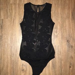 Floral Print Black Mesh Bodysuit by Haute Monde